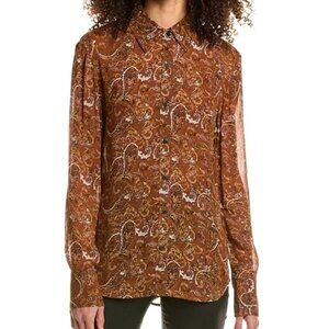 RAG & BONE Antonia Paisley Button Up Long Sleeve Blouse Shirt Brown